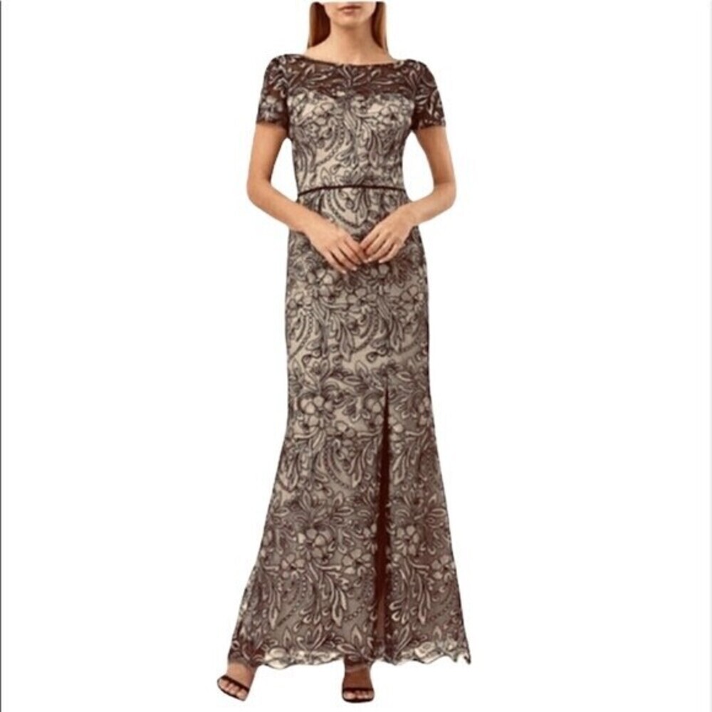 JS Collections women's Long Formal Mermaid Dress Black Pink Floral 866628 Size 4
